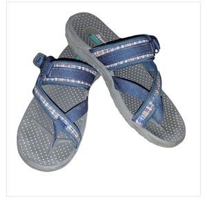 Skechers Lifestyle Reggae Navy Slip On Velcro Strap Adjustable Sandals 8 M Euc